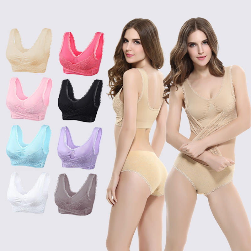 Front Cross Side Buckle Lace Edge No Steel Ring Sports Brassiere Super Gathered Adjustable Push-up Yoga Running Vest
