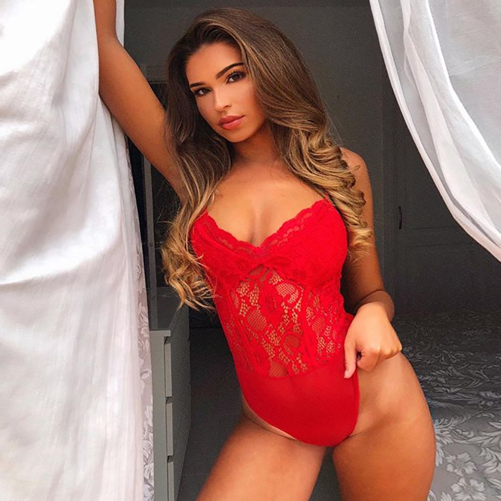 AliExpress 2019 Summer New Women's Sexy Lace Eyelashes Taste Push-up Underwear Bottoming One-Piece Suit 4048