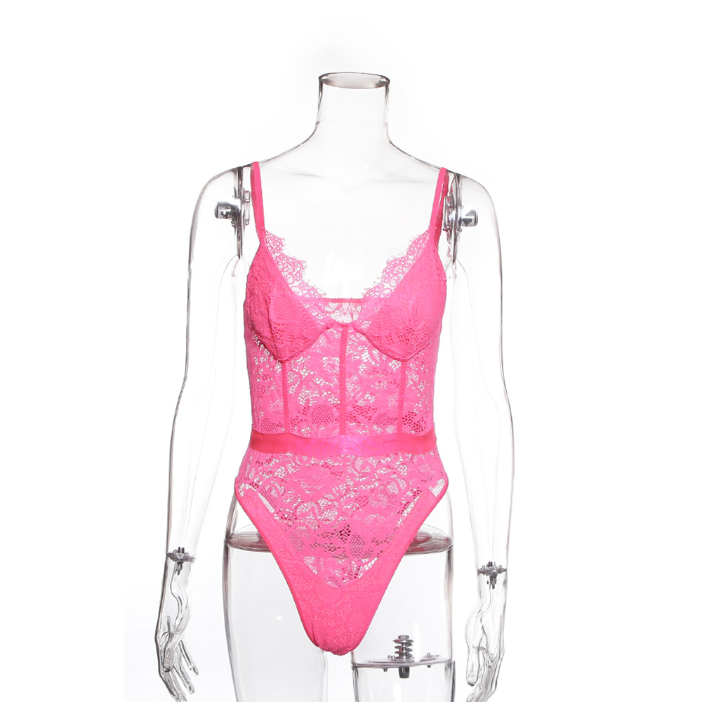 AliExpress 2019 Summer New Women's Sexy Lace Eyelashes Taste Push-up Underwear Bottoming One-Piece Suit 4048