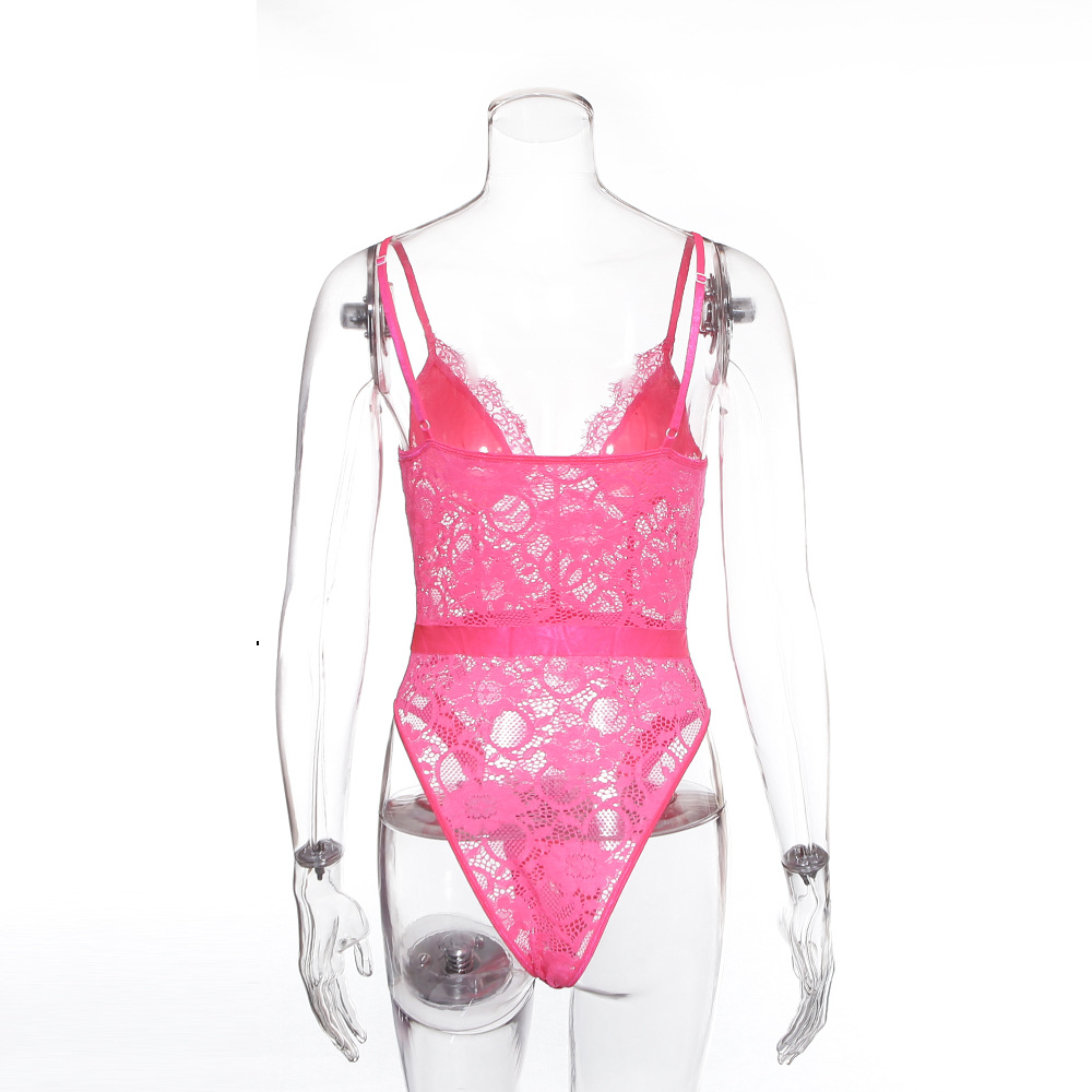 AliExpress 2019 Summer New Women's Sexy Lace Eyelashes Taste Push-up Underwear Bottoming One-Piece Suit 4048