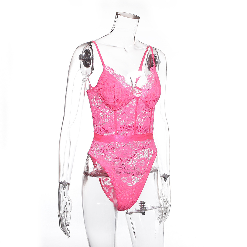 AliExpress 2019 Summer New Women's Sexy Lace Eyelashes Taste Push-up Underwear Bottoming One-Piece Suit 4048