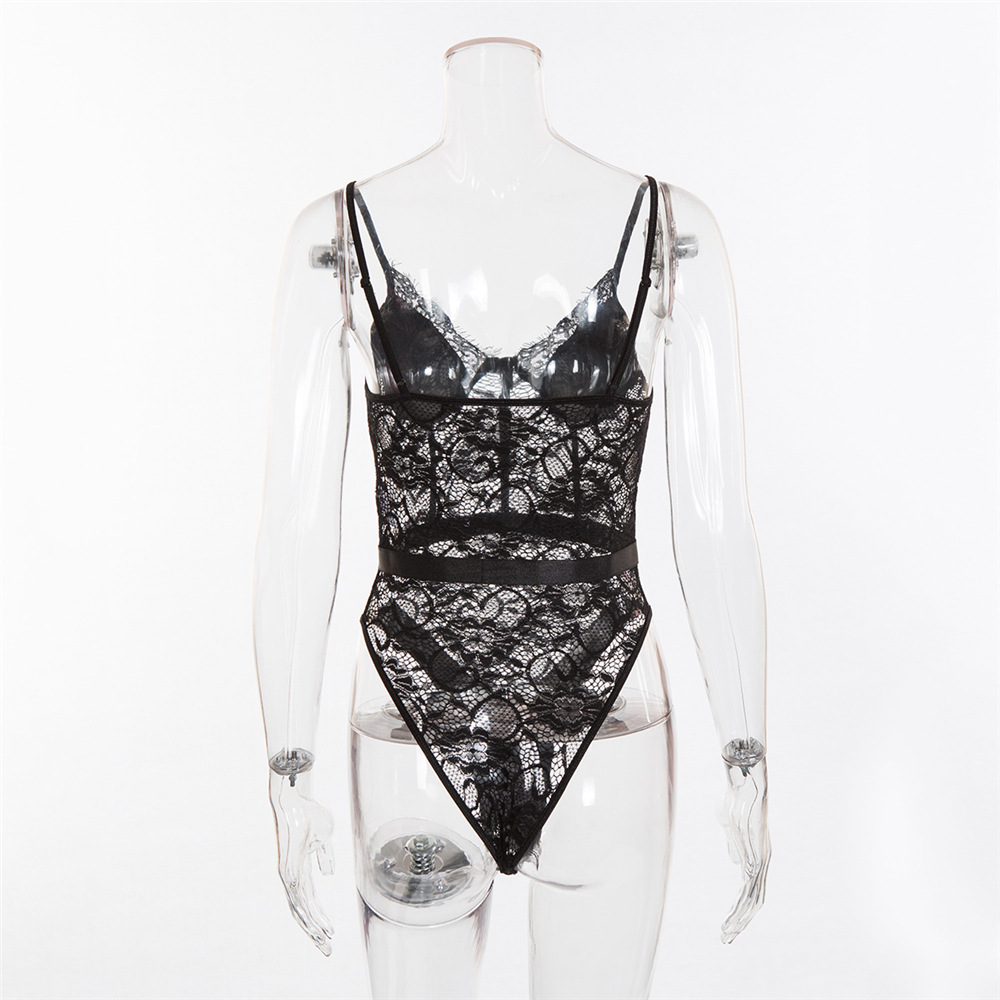 AliExpress 2019 Summer New Women's Sexy Lace Eyelashes Taste Push-up Underwear Bottoming One-Piece Suit 4048