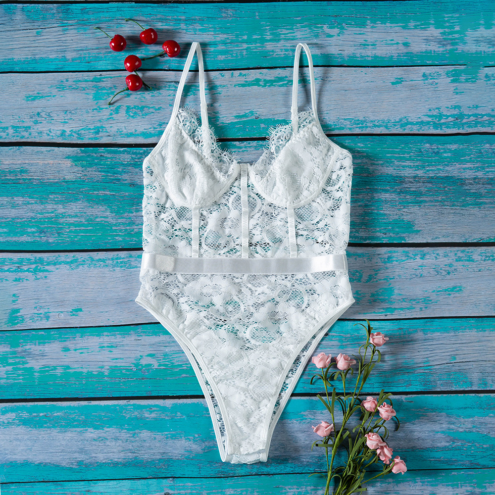 AliExpress 2019 Summer New Women's Sexy Lace Eyelashes Taste Push-up Underwear Bottoming One-Piece Suit 4048