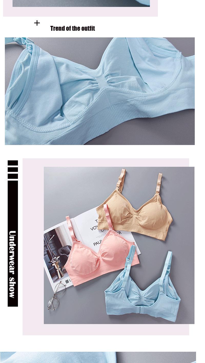Pregnant Women's Wireless Front Buckle Large Size Nursing Underwear Adjustable Anti-Overflow Push up Nursing Bra