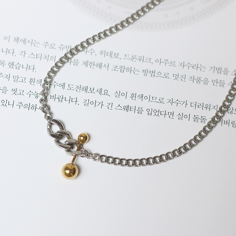 Niche Chain Balance Ball Match Chain Thick Chain Necklace Clavicle Chain Titanium Steel Silver Color Does Not Fade
