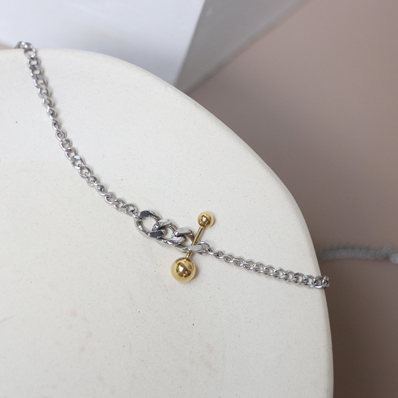 Niche Chain Balance Ball Match Chain Thick Chain Necklace Clavicle Chain Titanium Steel Silver Color Does Not Fade