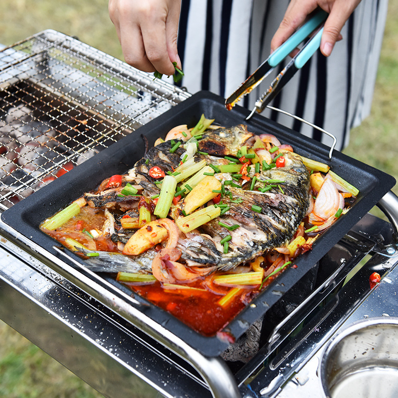 03 Barbecue Grill Accessories Thickened Barbecue Plate Barbecue Small Fry Pan NonStick Grilled Fish Barbecue Pan Whole
