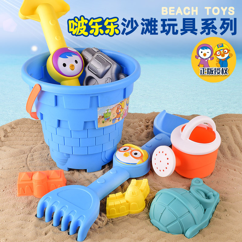 Genuine Pororo Children&#039;s Beach Toy Hourglass Beach Bucket Trolley Playing Sand and Water Sand Shovel Tool Set