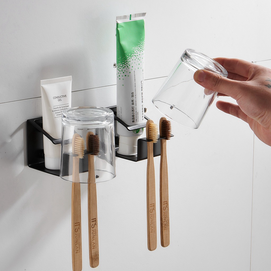 304 Stainless Steel Toothbrush Holder PunchFree Creative Toothpaste Toothbrush Cup Holder Bathroom Rack