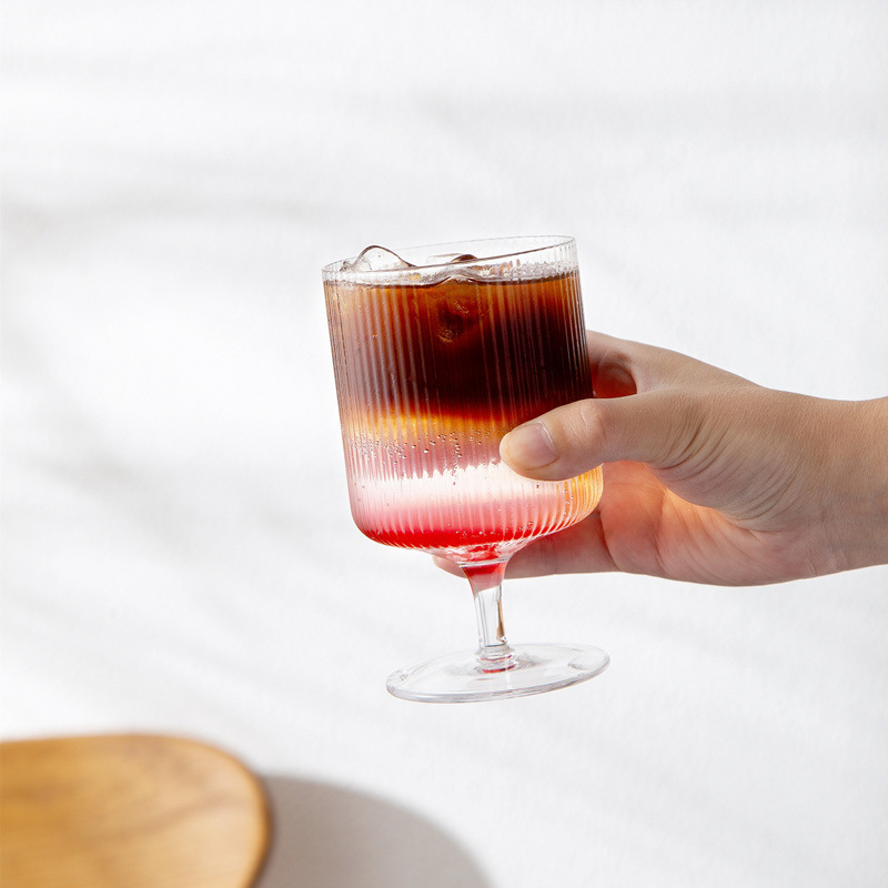Ins Wind Vertical Striped Glass Goblet Red Wine Glass Drink Cup Ice Cream Yogurt Dessert Cup