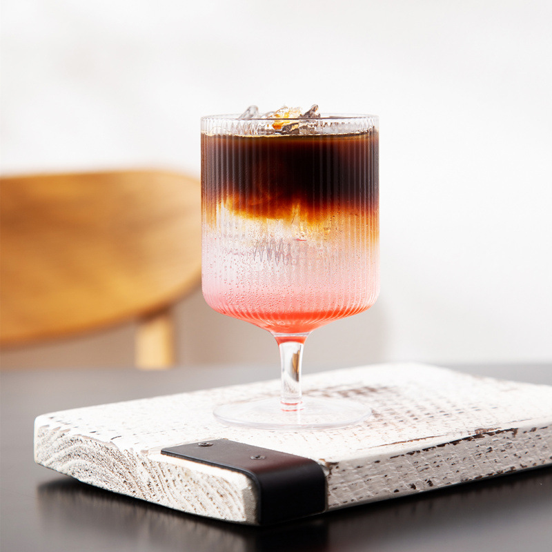 Ins Wind Vertical Striped Glass Goblet Red Wine Glass Drink Cup Ice Cream Yogurt Dessert Cup