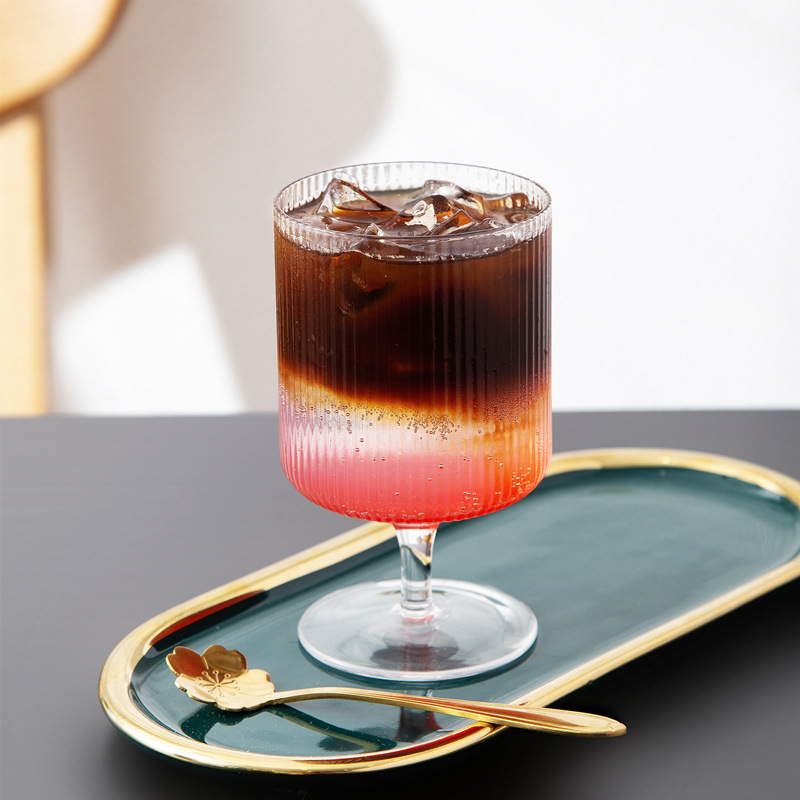 Ins Wind Vertical Striped Glass Goblet Red Wine Glass Drink Cup Ice Cream Yogurt Dessert Cup
