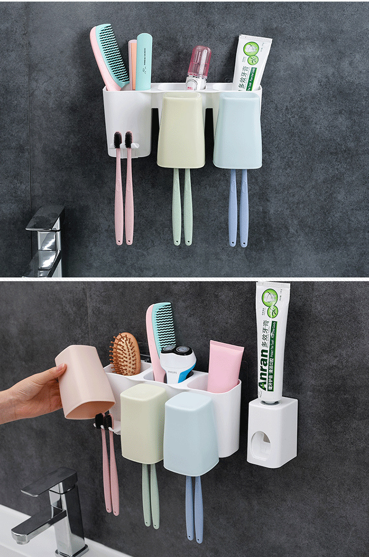 Wall-Mounted Toothbrush Holder Set Toothpaste Box Storage Rack Creative Mouthwash Cup Tooth Cup Wall-Mounted Tooth Glass