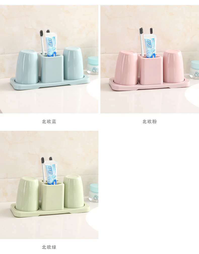 Tooth Glass Holder Washing Set Double Gargle Cup Toothbrush Stand Couple Toothpaste Holder Bathroom Storage Rack