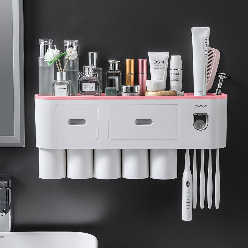 Creative Toothbrush Rack Hole-Free Gargle Toothbrush Cup Wall-Mounted Bathroom Storage Automatic Toothpaste Dispenser
