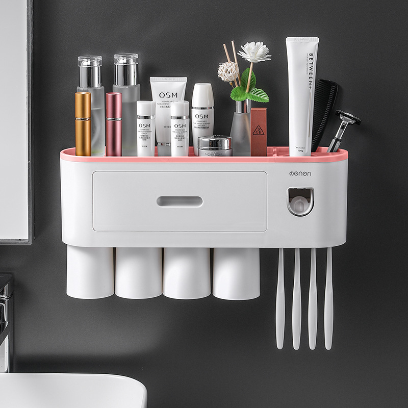 Creative Toothbrush Rack Hole-Free Gargle Toothbrush Cup Wall-Mounted Bathroom Storage Automatic Toothpaste Dispenser