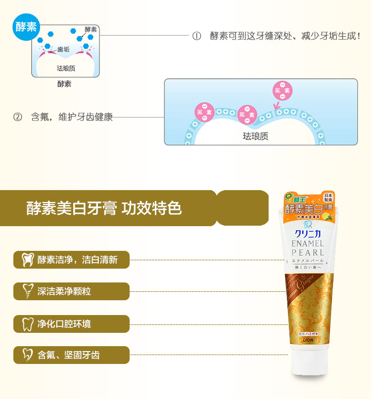 Japanese LION LION enzyme whitening toothpaste 130 g fresh fruit mint Japanese LION LION enzyme whitening toothpaste 130 g fresh fruit mint