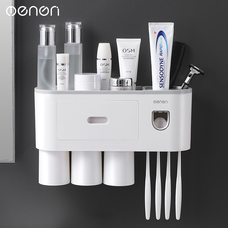Creative Toothbrush Rack Hole-Free Gargle Toothbrush Cup Wall-Mounted Bathroom Storage Automatic Toothpaste Dispenser