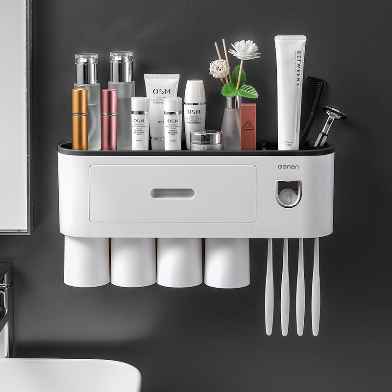 Creative Toothbrush Rack Hole-Free Gargle Toothbrush Cup Wall-Mounted Bathroom Storage Automatic Toothpaste Dispenser