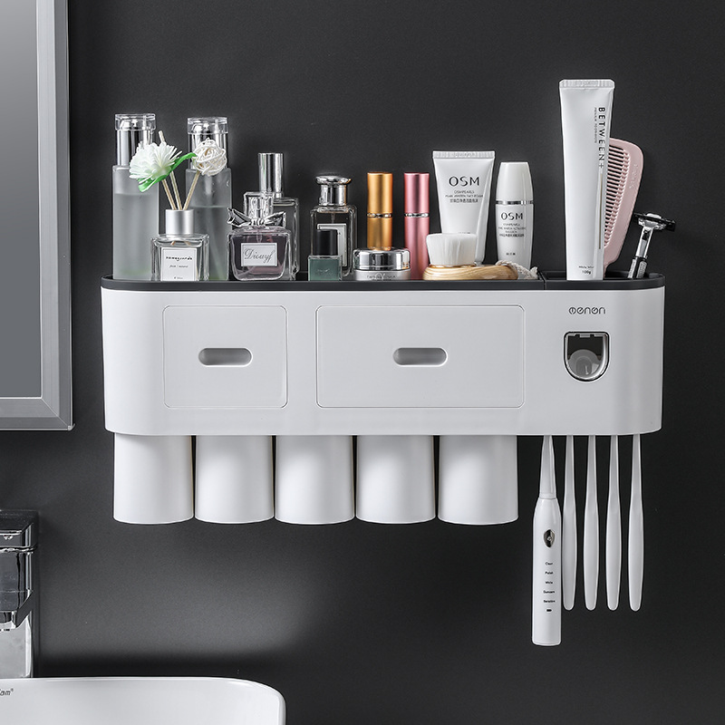 Creative Toothbrush Rack Hole-Free Gargle Toothbrush Cup Wall-Mounted Bathroom Storage Automatic Toothpaste Dispenser