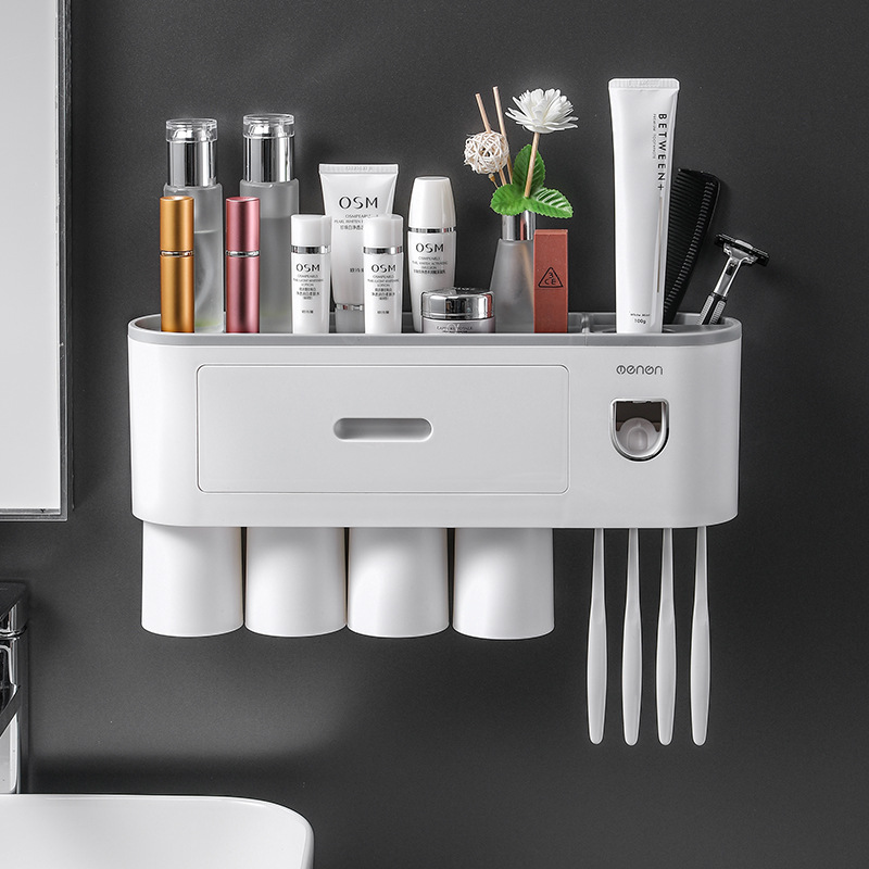 Creative Toothbrush Rack Hole-Free Gargle Toothbrush Cup Wall-Mounted Bathroom Storage Automatic Toothpaste Dispenser