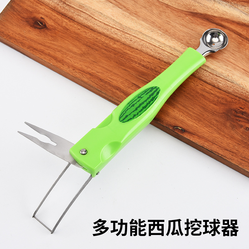 Multifunctional 3-in-1 Watermelon Spoon Watermelon Fruit Ball Scoop Ice-Cream Spoon Ice Cream Spoon Factory Direct Sales