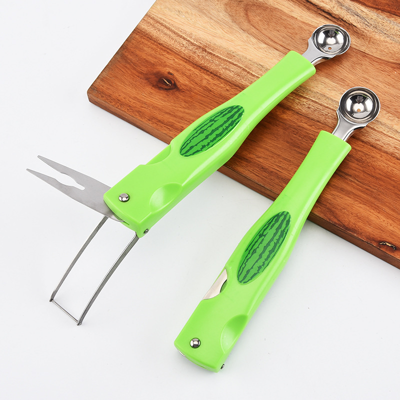 Multifunctional 3-in-1 Watermelon Spoon Watermelon Fruit Ball Scoop Ice-Cream Spoon Ice Cream Spoon Factory Direct Sales