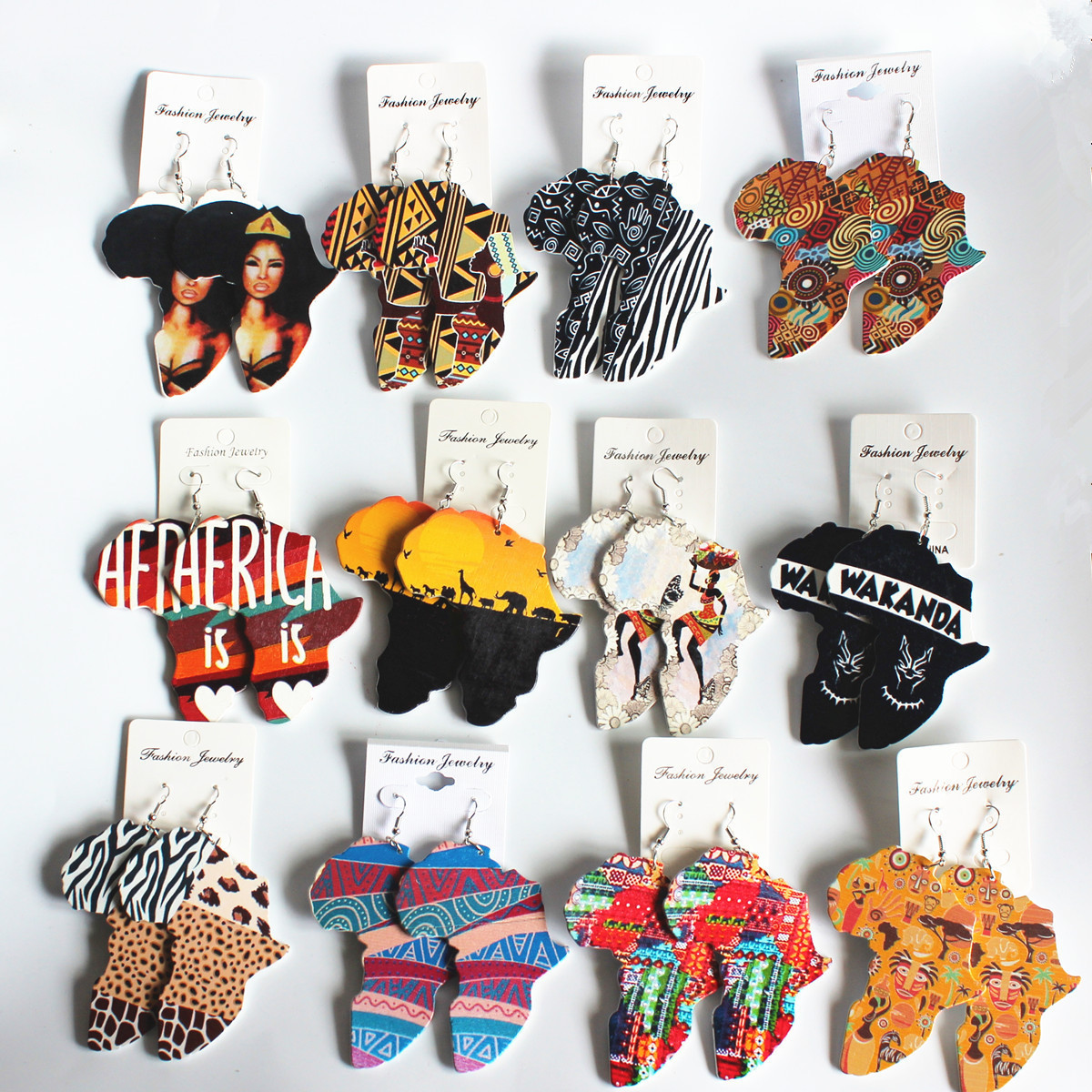 E220 2020 New Wooden Earrings Painted Africa Map Wood Eardrops