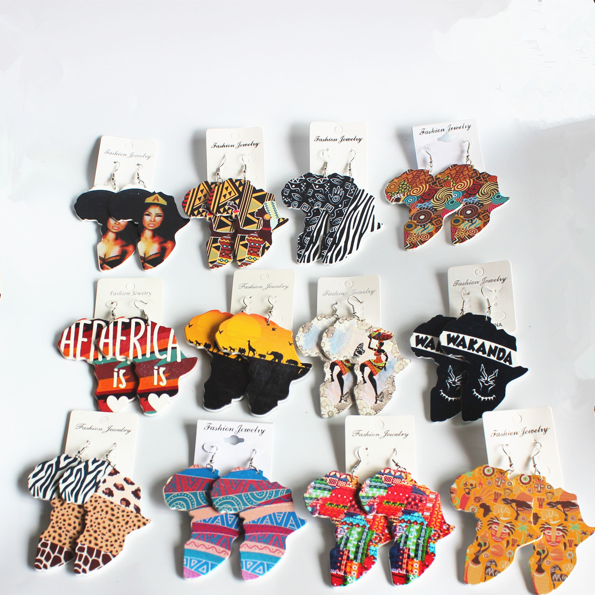 E220 2020 New Wooden Earrings Painted Africa Map Wood Eardrops