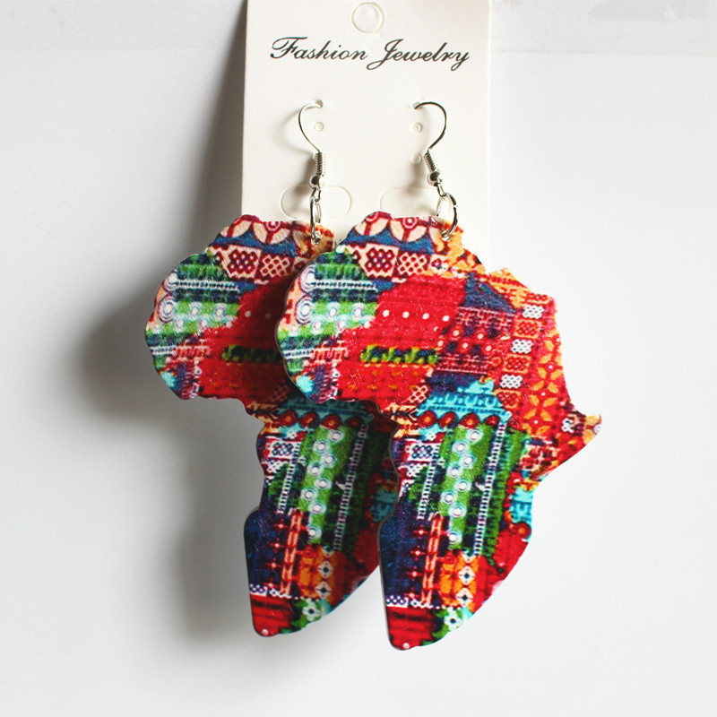 E220 2020 New Wooden Earrings Painted Africa Map Wood Eardrops E220 2020 New Wooden Earrings Painted Africa Map Wood Eardrops