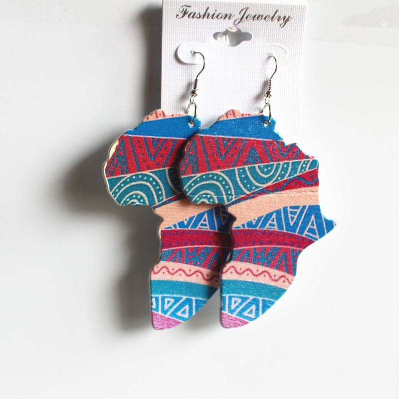 E220 2020 New Wooden Earrings Painted Africa Map Wood Eardrops E220 2020 New Wooden Earrings Painted Africa Map Wood Eardrops