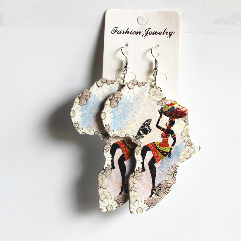 E220 2020 New Wooden Earrings Painted Africa Map Wood Eardrops E220 2020 New Wooden Earrings Painted Africa Map Wood Eardrops