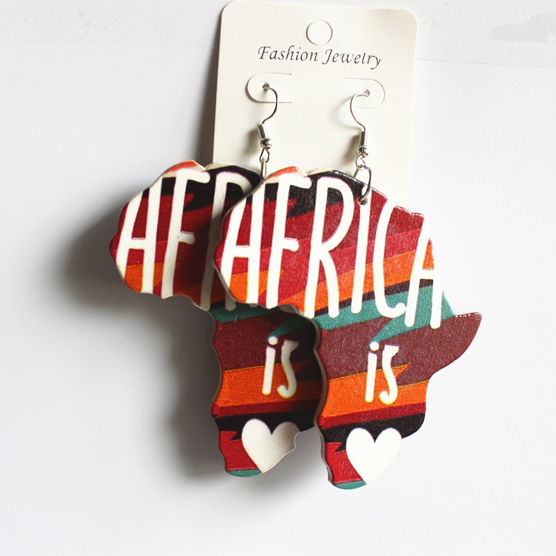E220 2020 New Wooden Earrings Painted Africa Map Wood Eardrops E220 2020 New Wooden Earrings Painted Africa Map Wood Eardrops