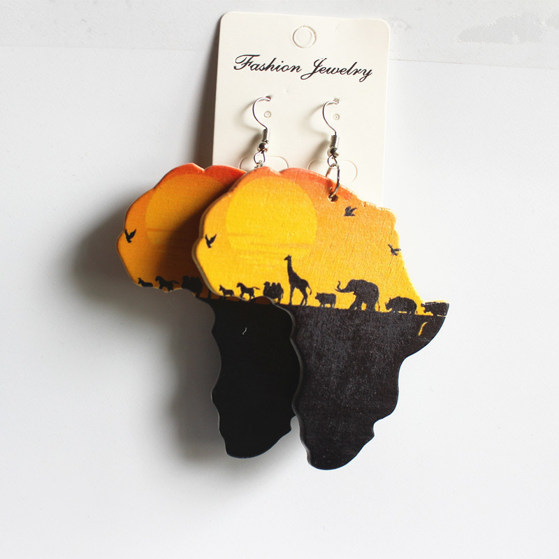 E220 2020 New Wooden Earrings Painted Africa Map Wood Eardrops E220 2020 New Wooden Earrings Painted Africa Map Wood Eardrops