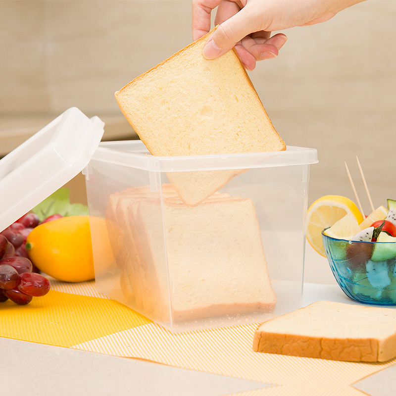 Japanese Imported Bread Crisper Plastic Large Toast Storage Box Food Flour Bucket Bento Storage Box Transparent