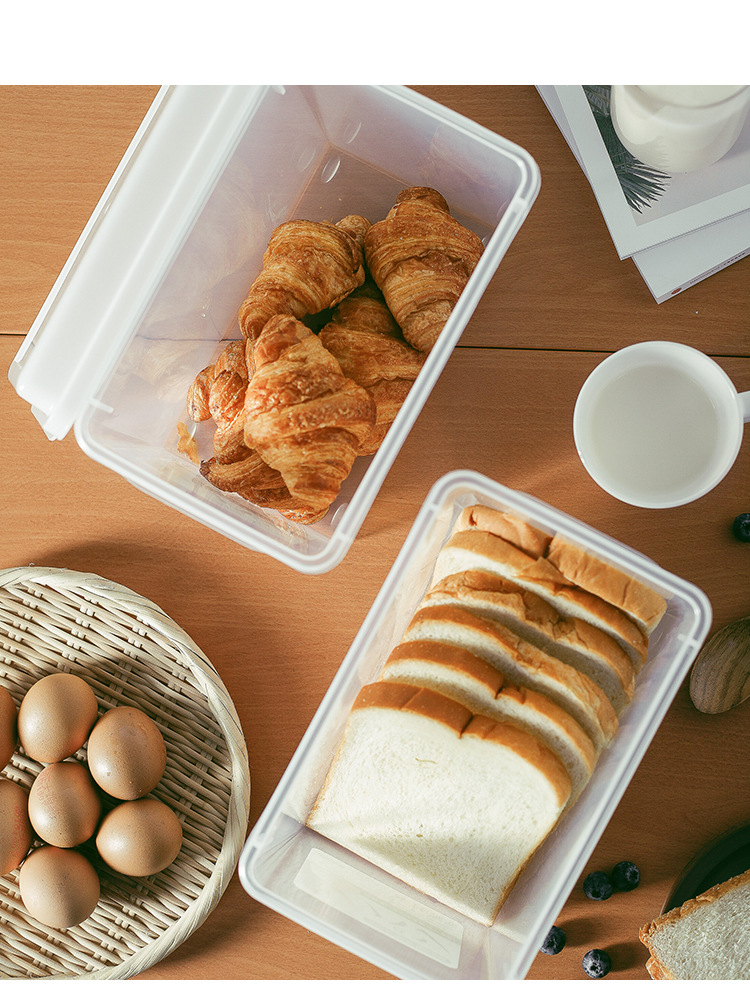 Japanese Imported Bread Crisper Plastic Large Toast Storage Box Food Flour Bucket Bento Storage Box Transparent