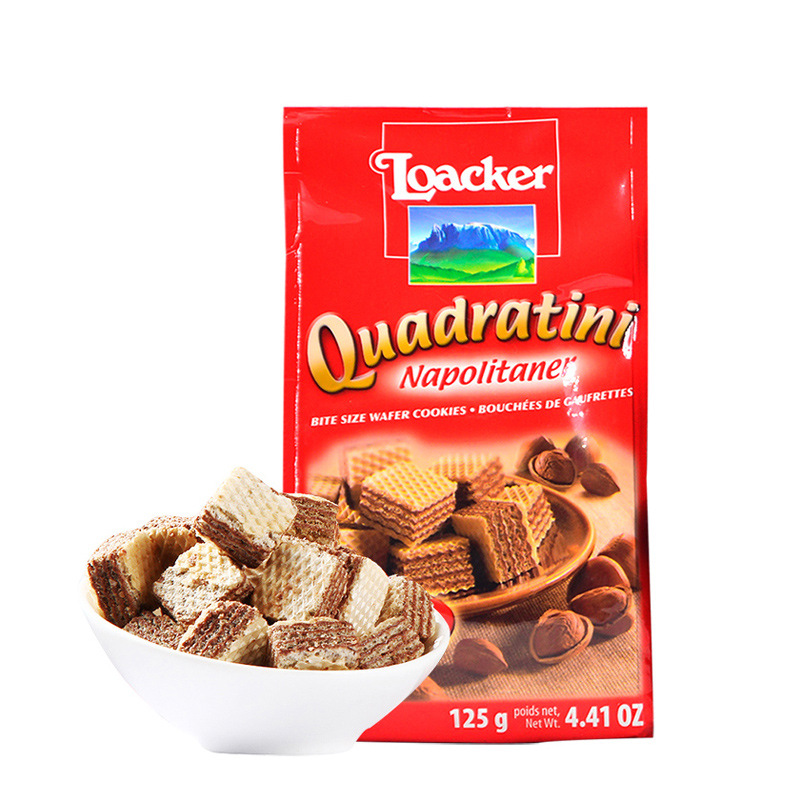 Wholesale Imported Food Loacker Wafer Biscuit Grain Sandwich Wafer Hazelnut Flavor 125G Leisure Snacks