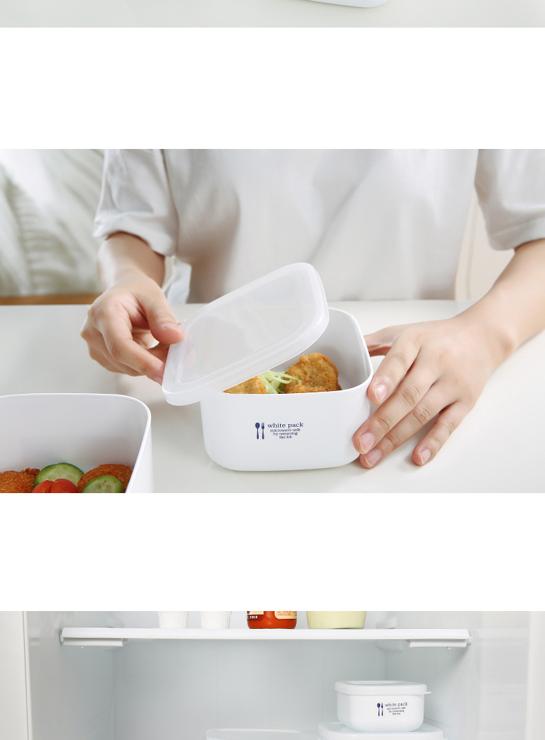NAKAYA fresh white pure white storage box with cover plastic refrigerator food box small lunch box imported from Japan