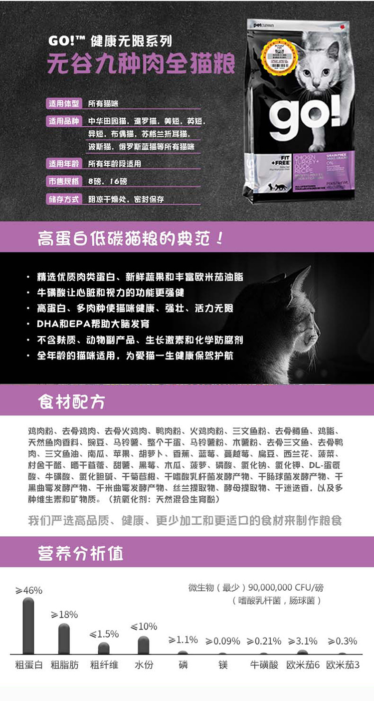 Canada Go Cat Food Nine Kinds of Meat Imported Chicken 3 Kinds of Fish into Cat Baby Cat Whole Cat Food 8 Pounds