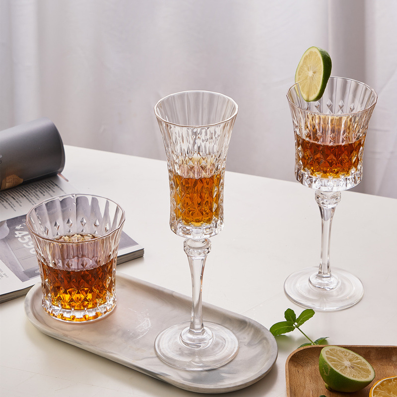 French Imported CDA Crystal Glass Diamonds Vintage Red Wine Glass Fans Champagne Glass Goblet Whiskey Shot Glass