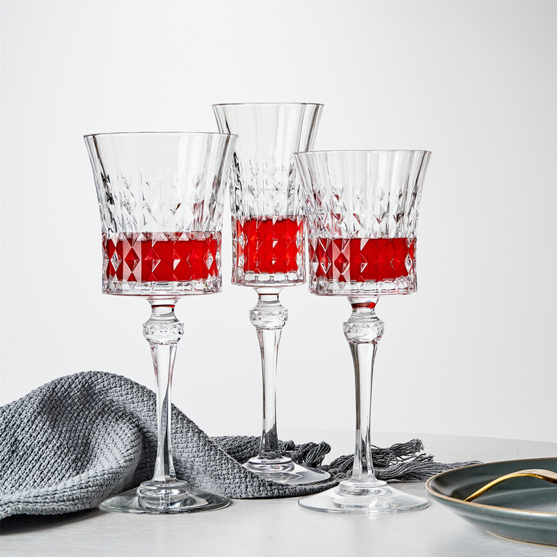 French Imported CDA Crystal Glass Diamonds Vintage Red Wine Glass Fans Champagne Glass Goblet Whiskey Shot Glass