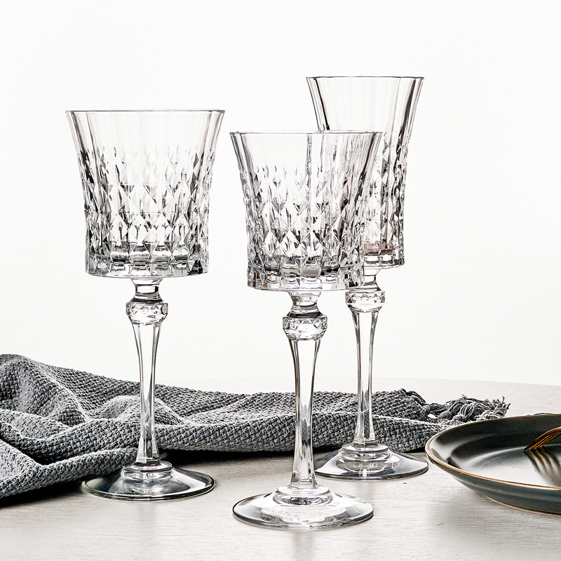 French Imported CDA Crystal Glass Diamonds Vintage Red Wine Glass Fans Champagne Glass Goblet Whiskey Shot Glass