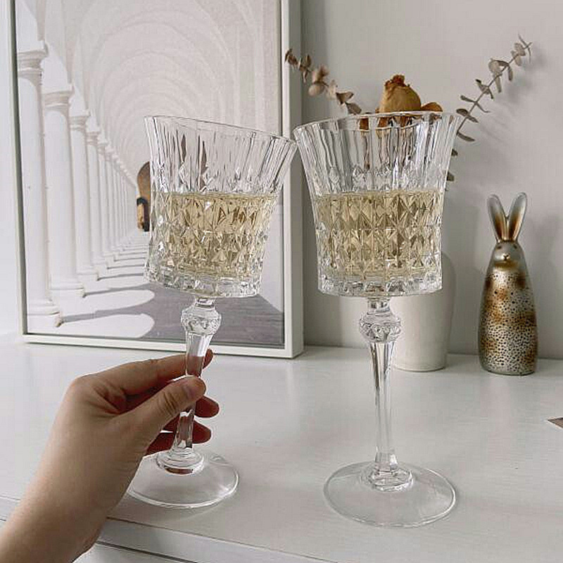 French Imported CDA Crystal Glass Diamonds Vintage Red Wine Glass Fans Champagne Glass Goblet Whiskey Shot Glass