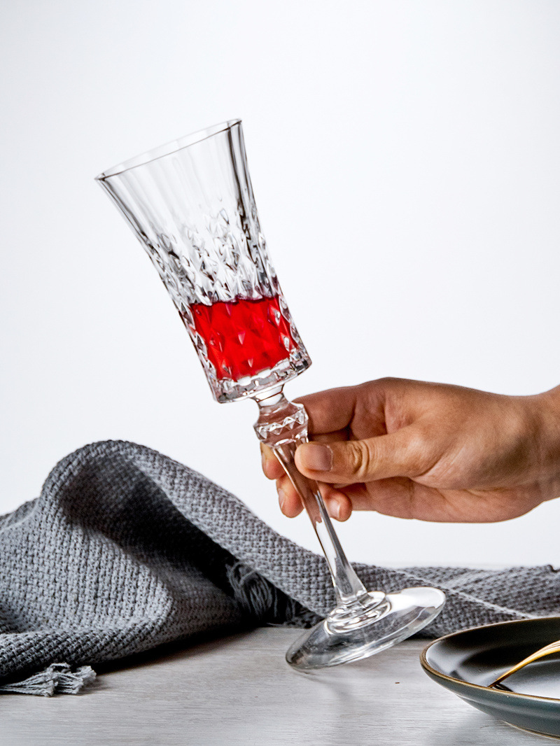 French Imported CDA Crystal Glass Diamonds Vintage Red Wine Glass Fans Champagne Glass Goblet Whiskey Shot Glass