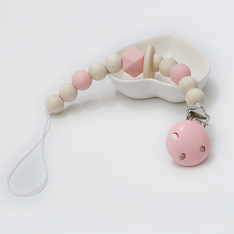 INS New Children's Silicone Wooden Circle Beaded Decoration Baby Wooden Pacifier Clip Toy Beaded