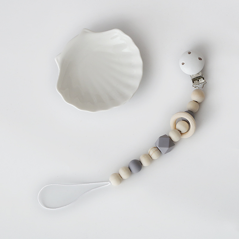 INS New Children&#039;s Silicone Wooden Circle Beaded Decoration Baby Wooden Pacifier Clip Toy Beaded