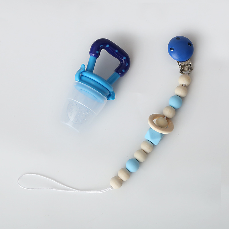 INS New Children&#039;s Silicone Wooden Circle Beaded Decoration Baby Wooden Pacifier Clip Toy Beaded