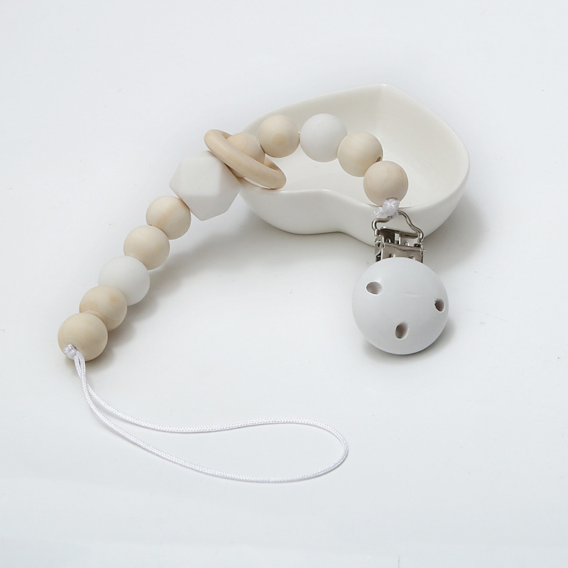 INS New Children's Silicone Wooden Circle Beaded Decoration Baby Wooden Pacifier Clip Toy Beaded