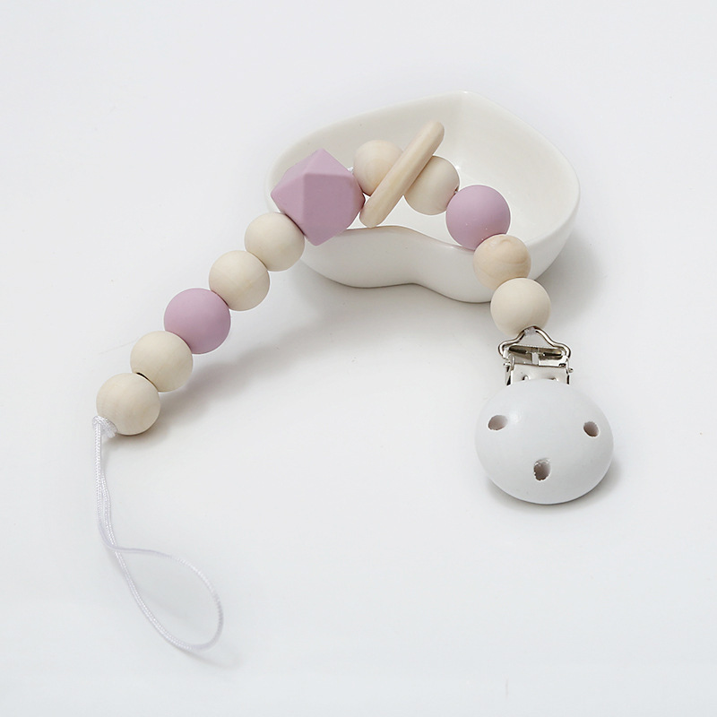INS New Children's Silicone Wooden Circle Beaded Decoration Baby Wooden Pacifier Clip Toy Beaded