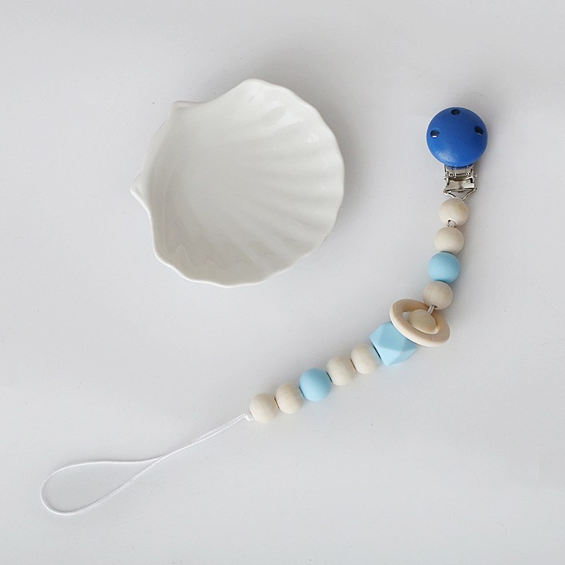 INS New Children's Silicone Wooden Circle Beaded Decoration Baby Wooden Pacifier Clip Toy Beaded